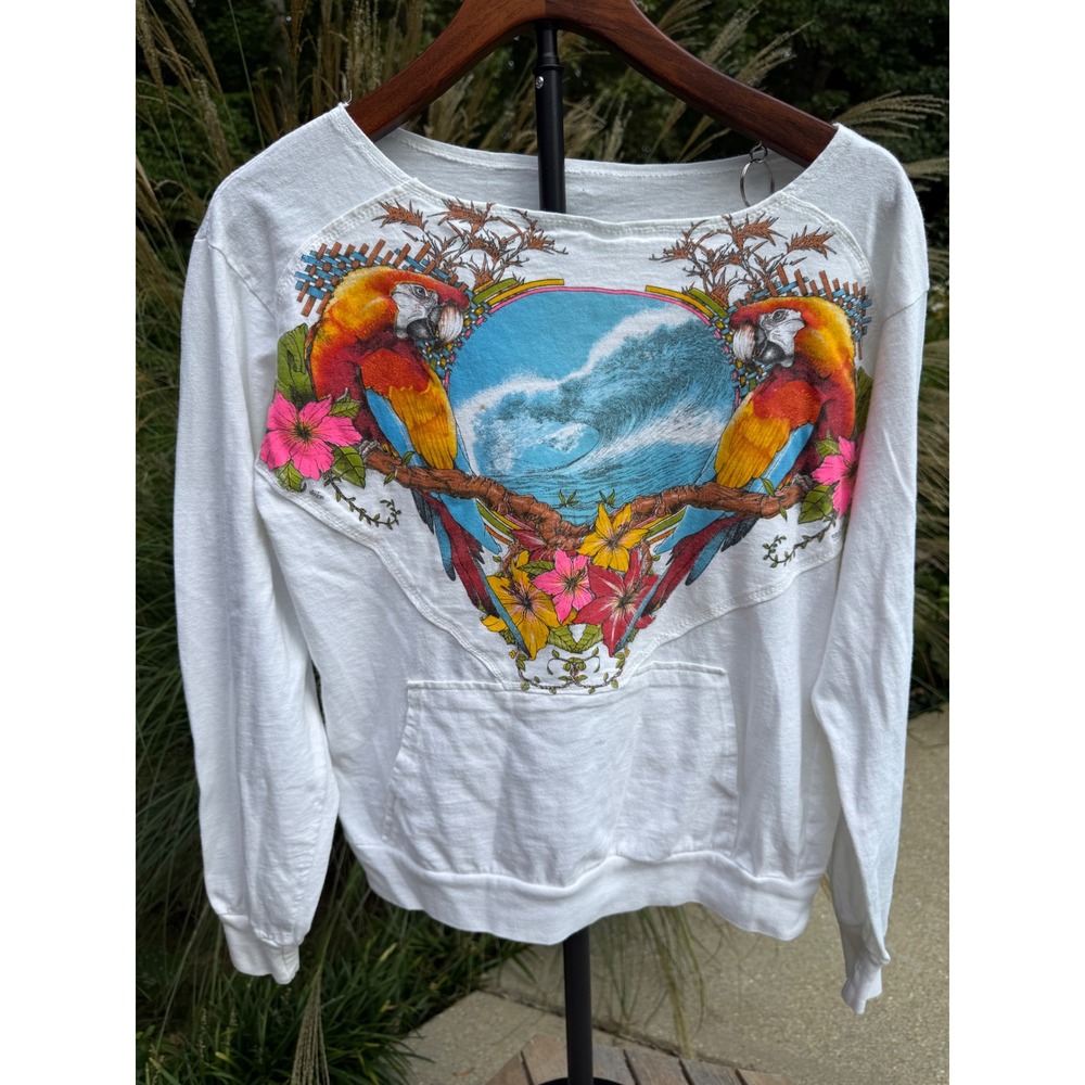 Tropical Macaw Parrot Wave Sweatshirt Hibiscus Surf Beach Pullover